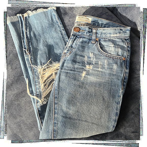 Free People Blue Boyfriend Jeans Distressed Denim - Picture 3 of 5
